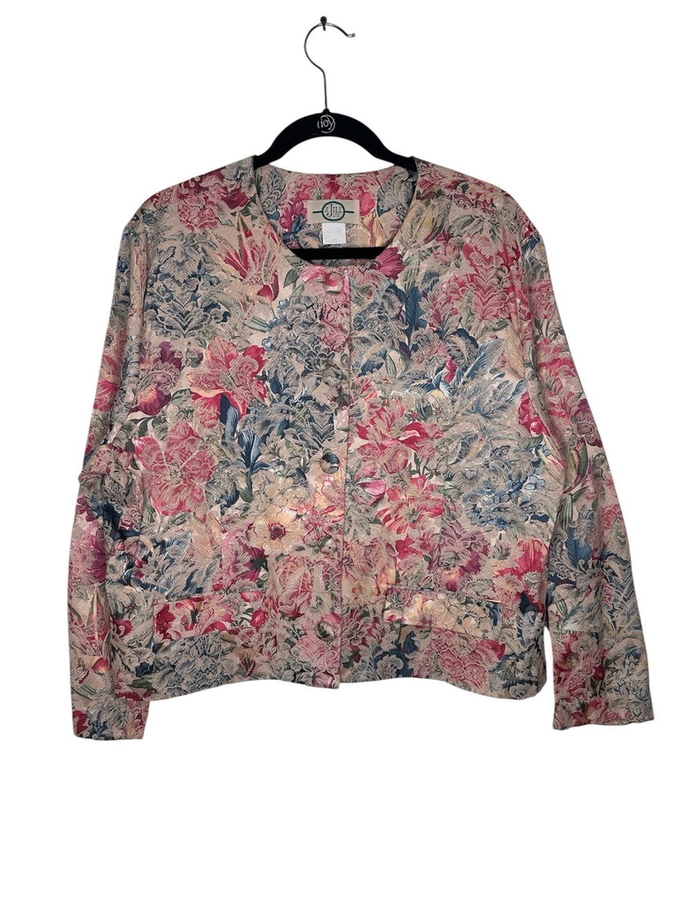 J. Jill Floral Quilted Collarless Jacket in Pink, Blue & Cream